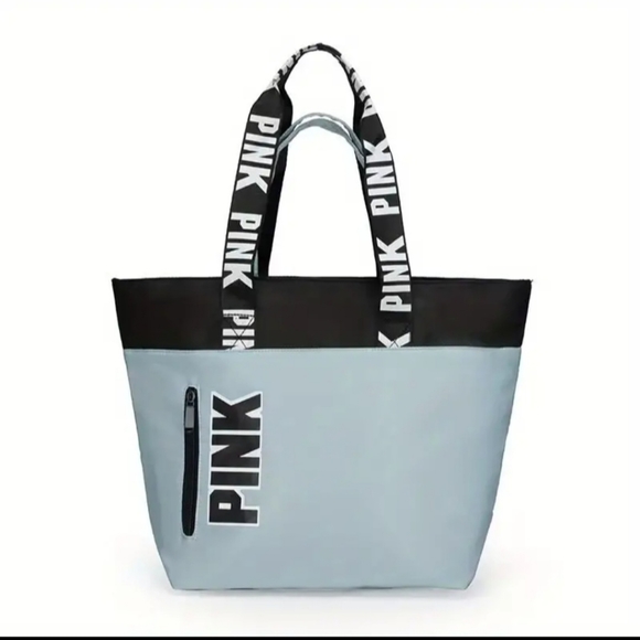 PINK... Spacious Light Blue and Black Tote Bag. - Picture 2 of 10